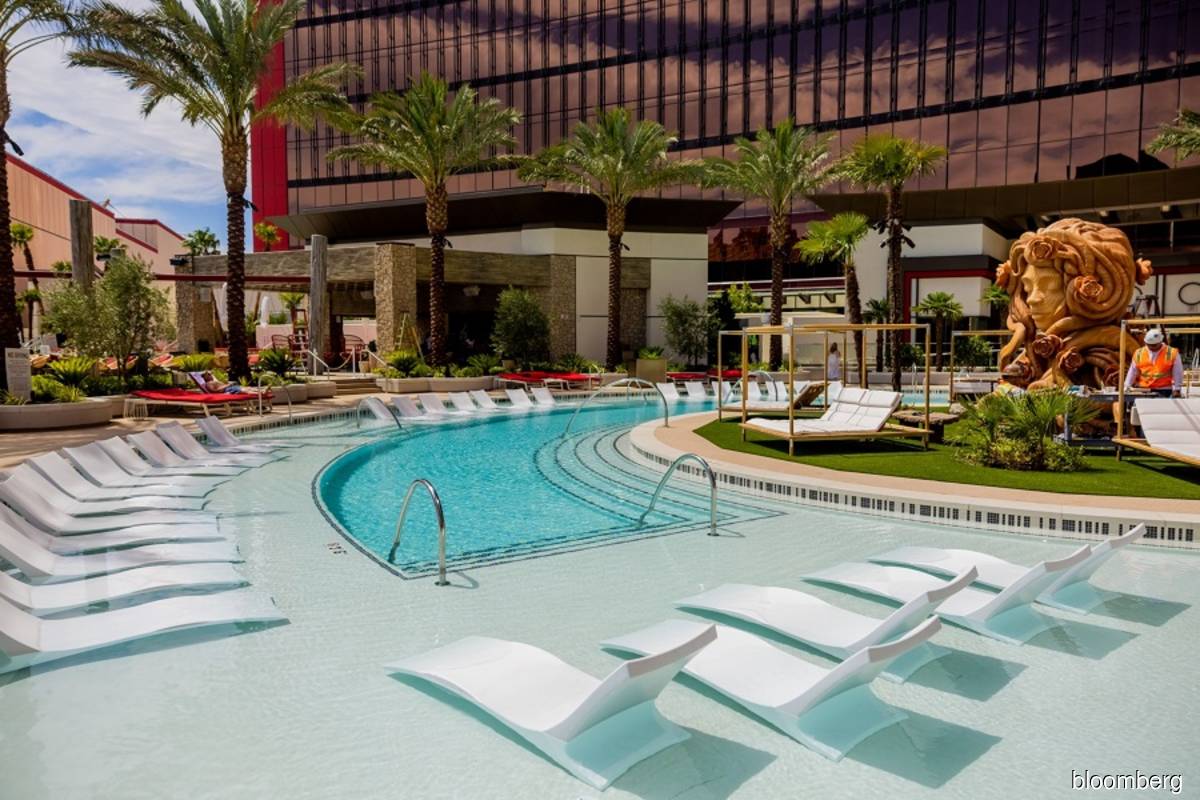 This pool area at Resorts World Las Vegas scored a Gold LEED certification. (Photo by Roger Kisby/Bloomberg)